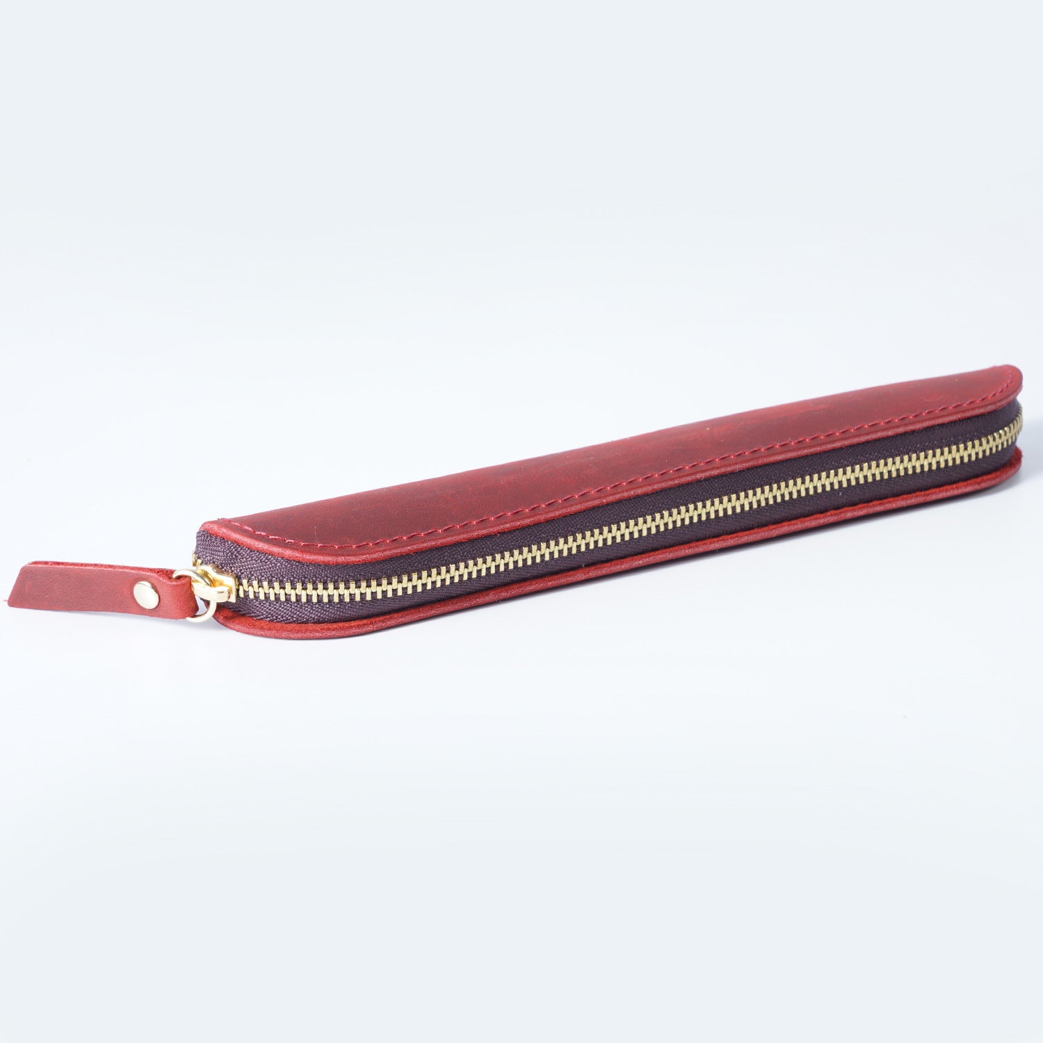 Wholesale Retro Simple Leather Cowhide Zipper Mini Pencil Case