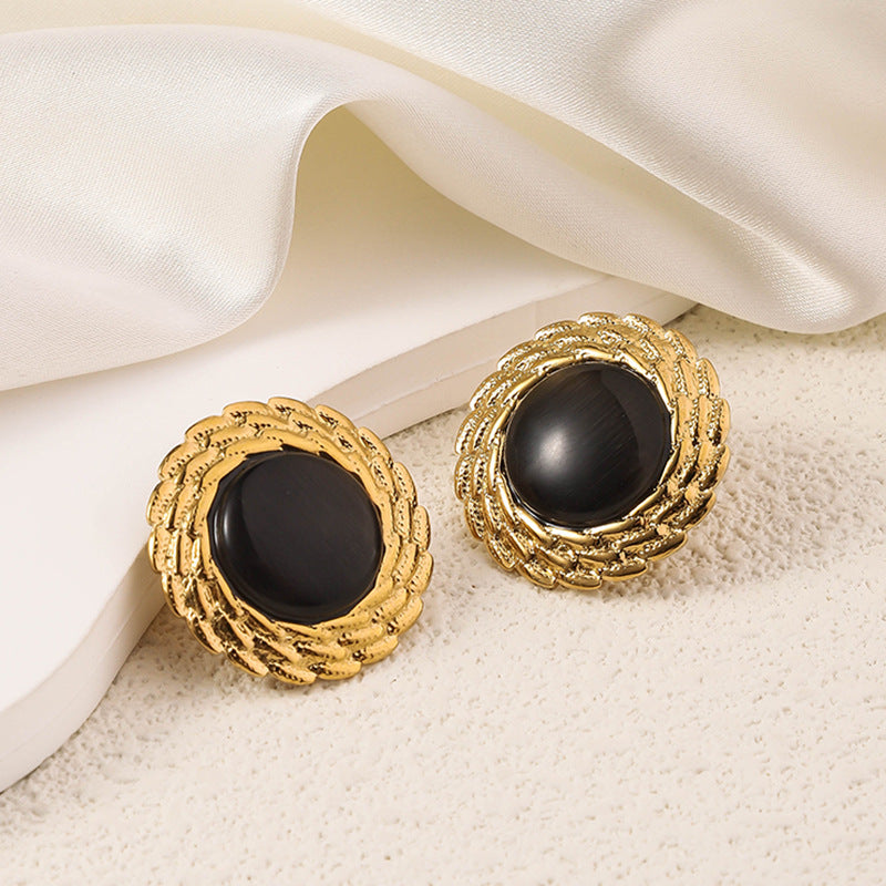 Wholesale Antique Multicolor Round Fried Dough Twists Plated 18k Gold Opal Stainless Steel Earrings