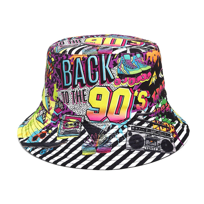 Wholesale Retro Nostalgic Tape Pattern Visor Fisherman Double-sided Hat