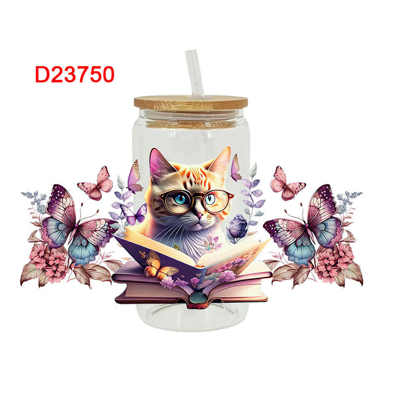 Wholesale Flower Butterfly Cat 16oz Cup UV DTF Wraps