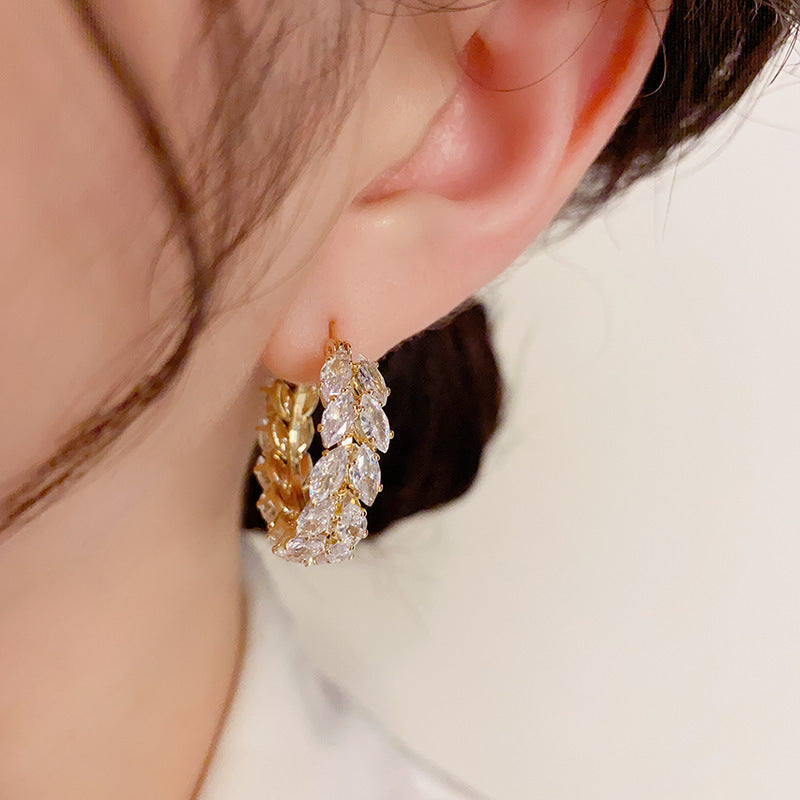 Wholesale Geometric Circle Wheat Ear Zircon Earrings