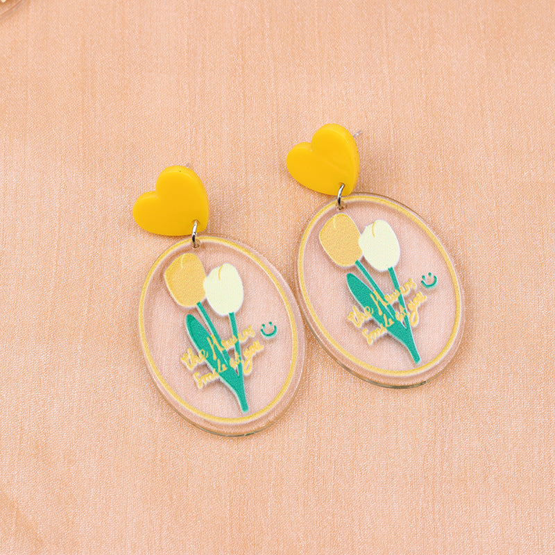 Wholesale Floral Heart Geometric Simple Fashion Personality Acrylic Print Earrings