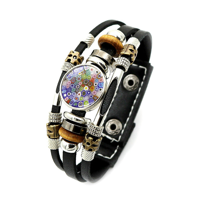 Wholesale Colorful Murano Snap Beaded Leather Bracelet