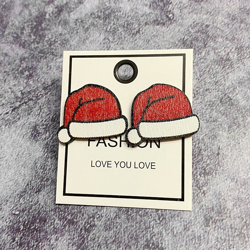 Wholesale Christmas Tree Snowman Wood Earrings