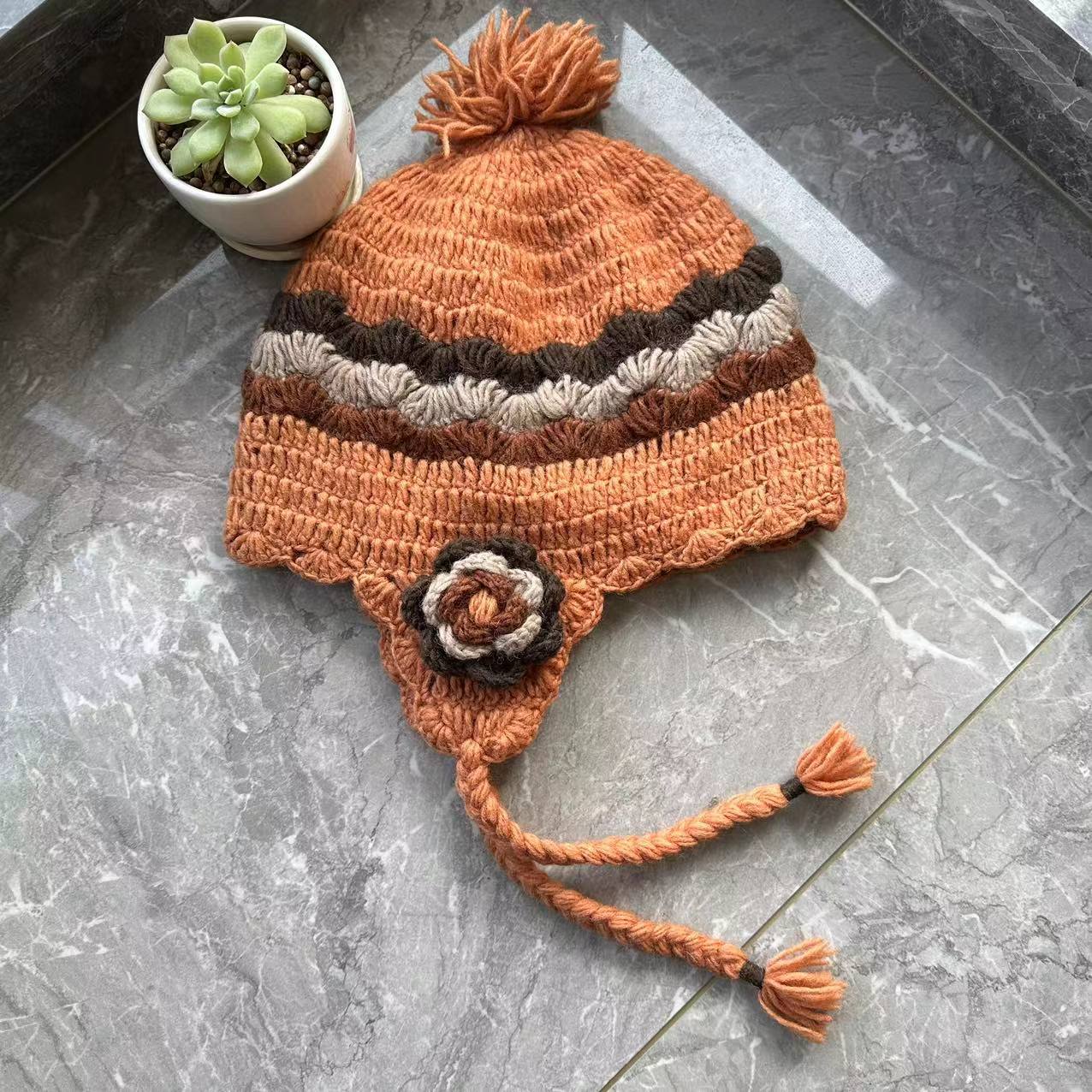 Wholesale Wool Warm Rainbow Plus Velvet Thick Earmuffs Beanie