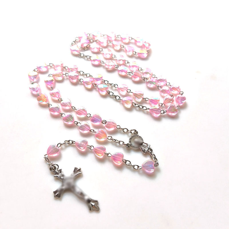 Wholesale Cross Pink Heart Necklace Sweet Necklace