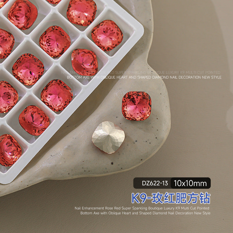 Wholesale flash pointed bottom drill magic fat square drill crystal drill ice through nail art decorative drill