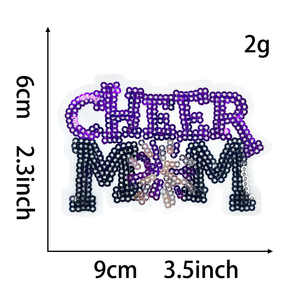 Wholesale Cheer Mom Sequin Patch Small Green Iron On Embroidery Applique For ets Stylish Fashion Accessory