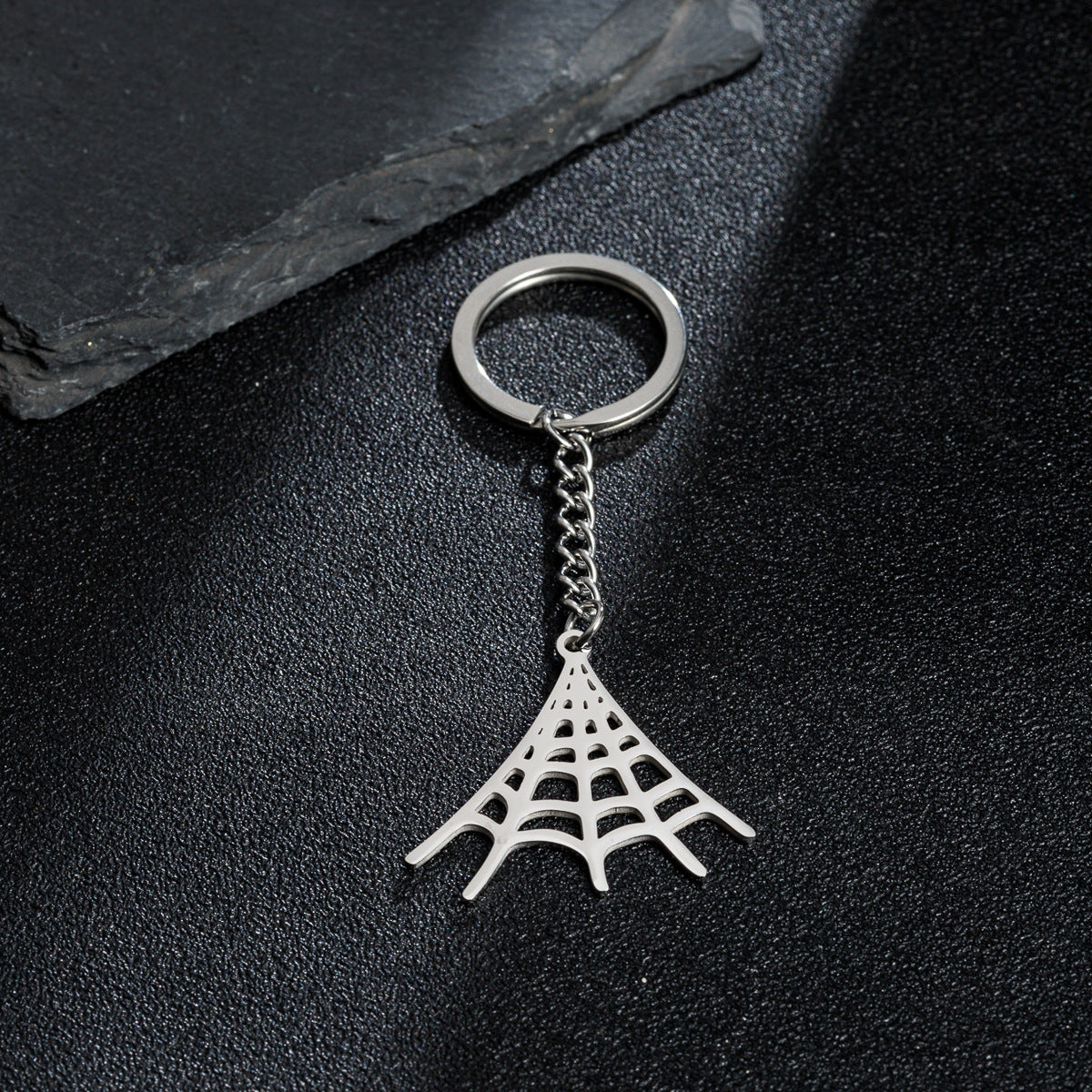 Wholesale Stainless Steel Punk Spider Web Keychain
