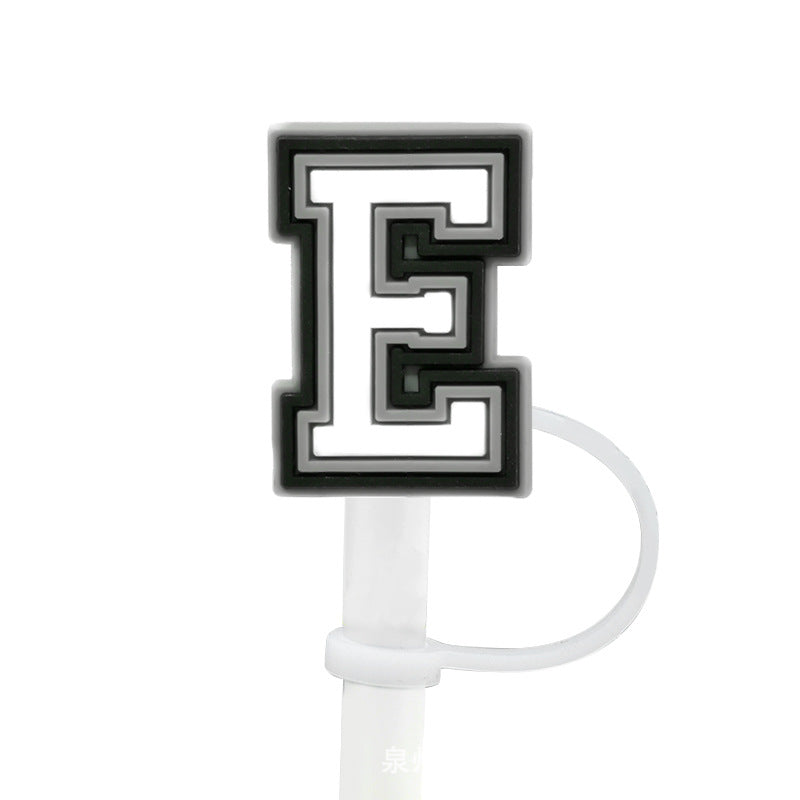 Wholesale of 10pcs Black and White English Letters Silicone Straw Sets
