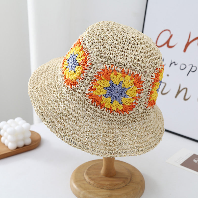 Wholesale Rainbow Color Braided Flowers Straw Hat