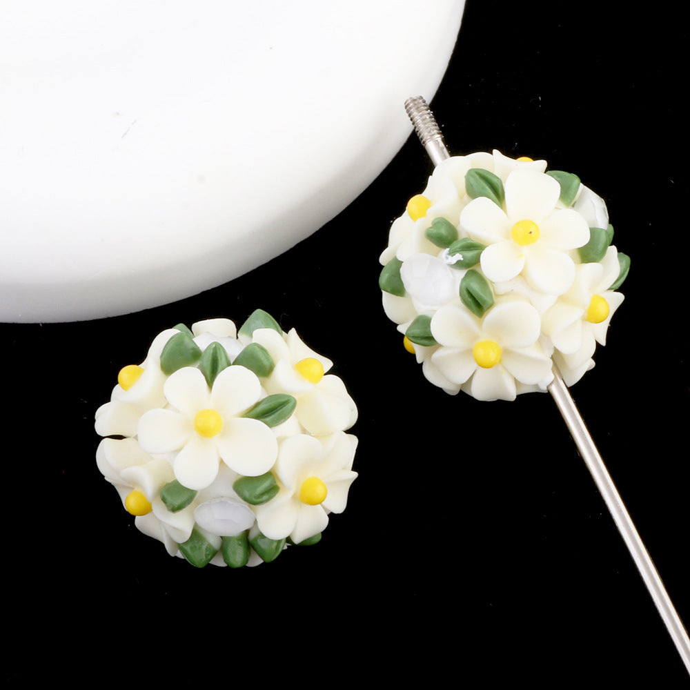 Wholesale Camellia Fresh Green Leaf Flower Balls Can Thread Straight Holes DIY Beads