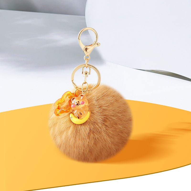 Wholesale Cartoon colorful furry ball plush keychain