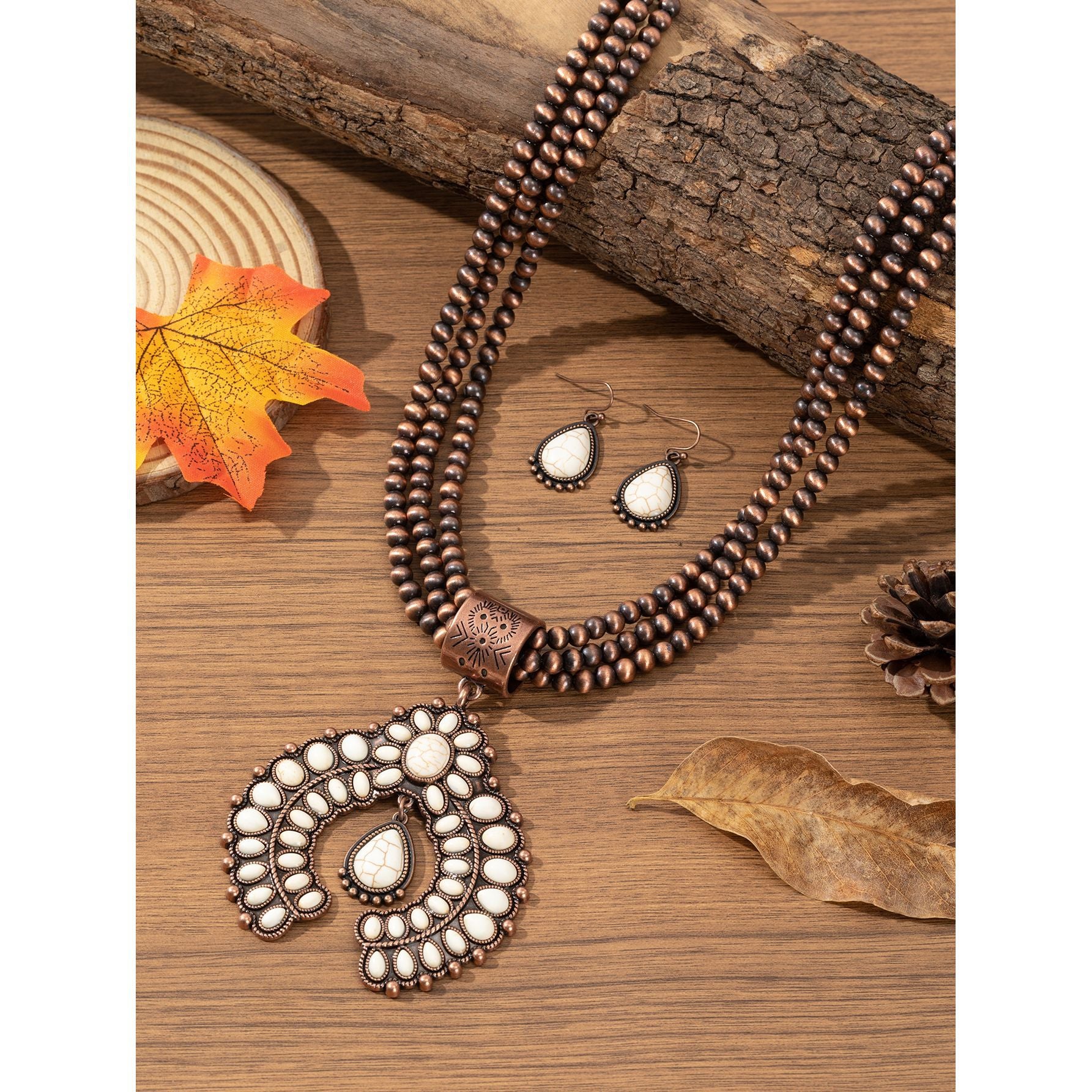 Wholesale Vintage three-layer flower earrings turquoise earrings