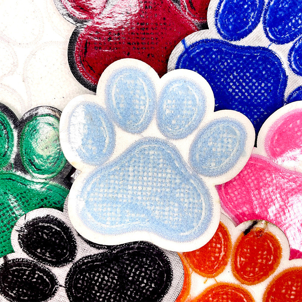 Wholesale Dog Paw Glitter Chenille Embroidered Patch Heat Activated DIY Applique For Shoes Hats And Pet Decor