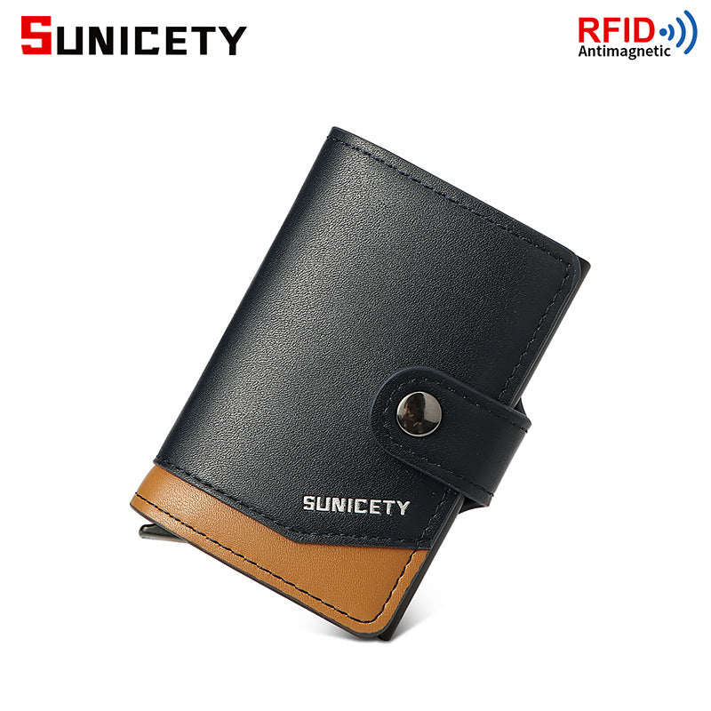 Wholesale Credit Card Box Leather Metal Aluminum Box Automatic Pop-up PU Card Holder Wallet