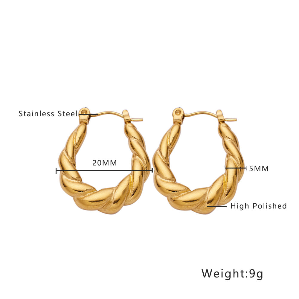 Wholesale Retro Twisted Circle Diamond Braided Wheat Ear C-Shaped Large Arc Gold Earrings