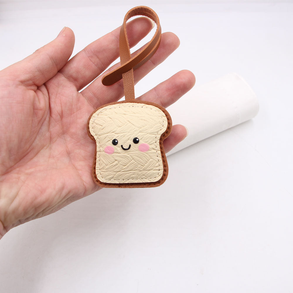 Wholesale Artificial Leather Cute Toast Expression Bag Charm Car Key Pendant Trendy Everyday Gift