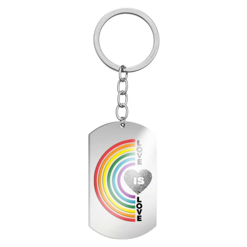 Wholesale 6 Color Alphabet Color Printing Titanium Steel Rainbow Flag Stainless Steel Keychains