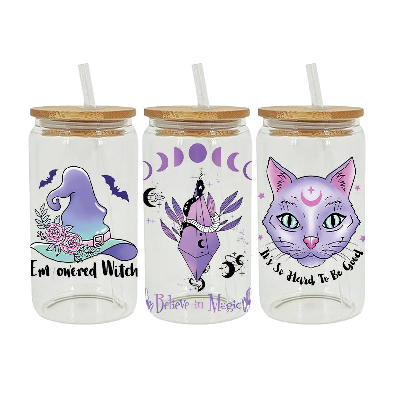 Wholesale Purple sy Mysterious Witch Style Theme 16oz Cup UV DTF Wraps