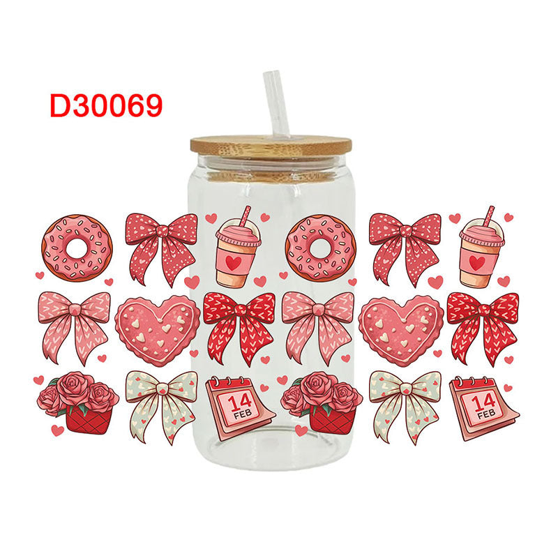 Wholesale Pink Bow Love Valentine's Day 16oz Cup UV DTF Wraps