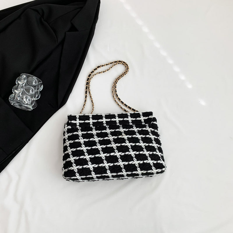 Wholesale Woven Plaid High-capacity Chain Single Shoulder Underarm Bag