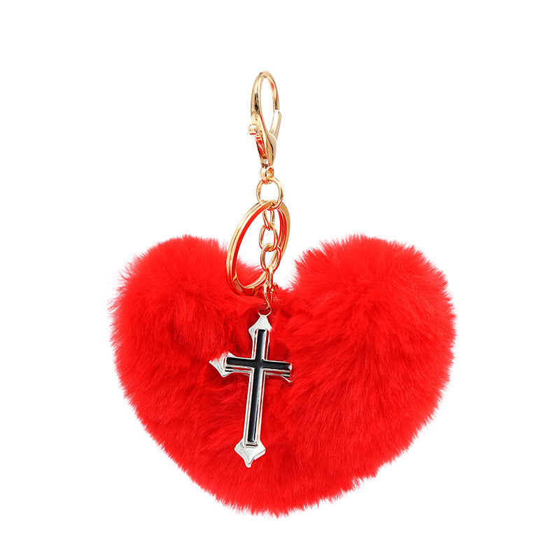 Wholesale Red Love Cross Plush Keychain