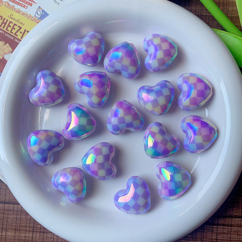Wholesale 10pcs/pack  Printed checkered heart-shaped bead  Acrylic Beads