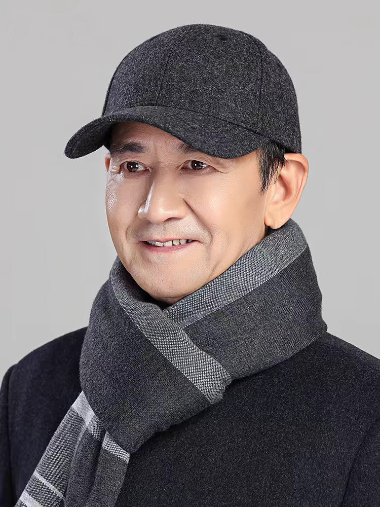 Wholesale Wool Warm Baseball Cap Men's Winter Thickened Cold-proof Grandpa Hat plus size Cap