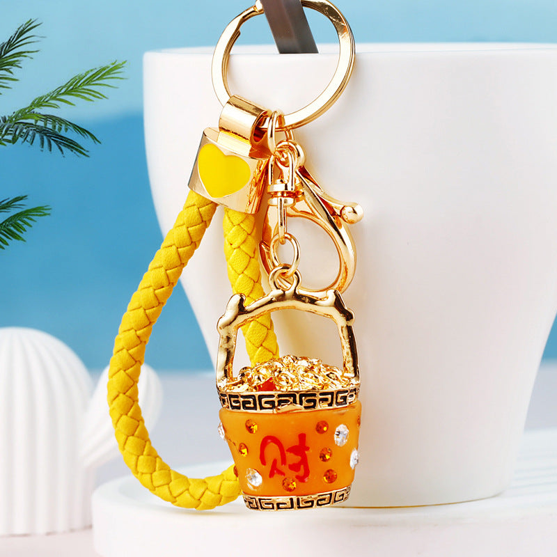 Wholesale Chinese Style Fortune Bucket Keychain Red Zinc Alloy Cornucopia Car Key Ring Decorative Bag Charm Gift