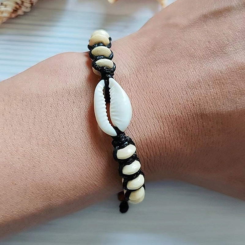 Wholesale Bohemian Handmade Woven Wood Beads Shell Bracelet