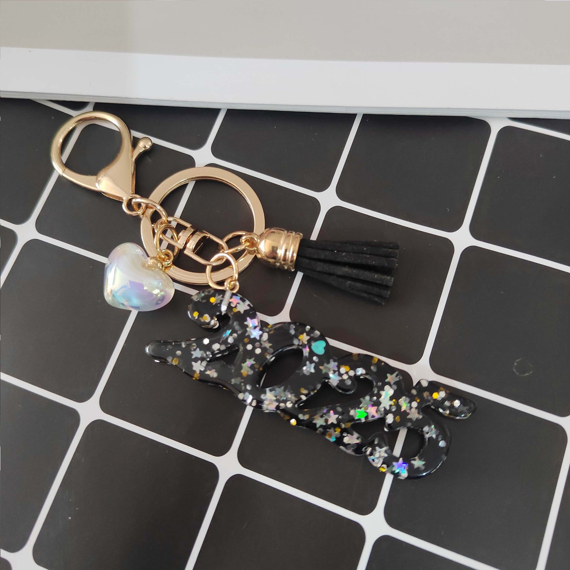 Wholesale Resin  digital creative accessories popular love hanging sequins mixed color keychain