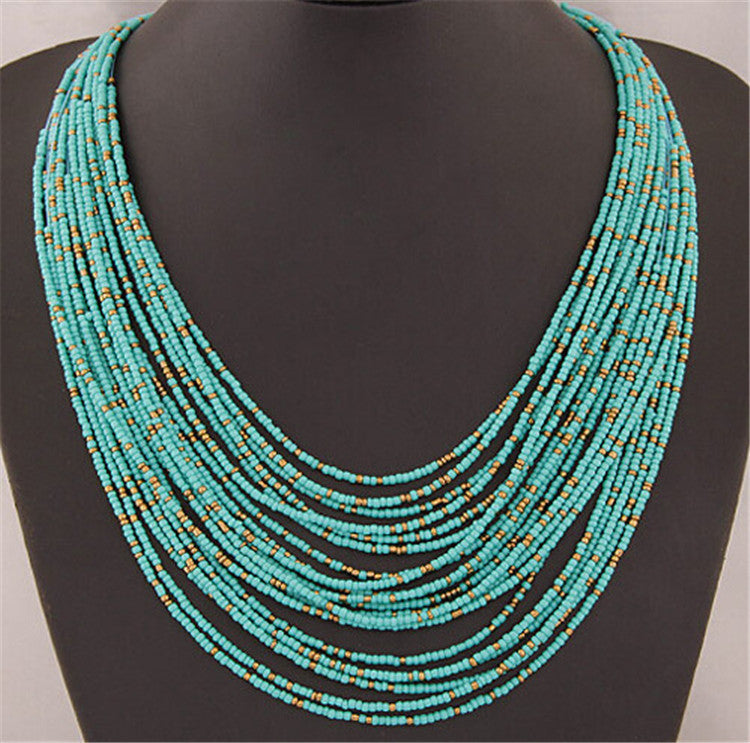 Wholesale 12pcs/pack Vintage Bohemian Multi-Layered Rice Bead Necklace
