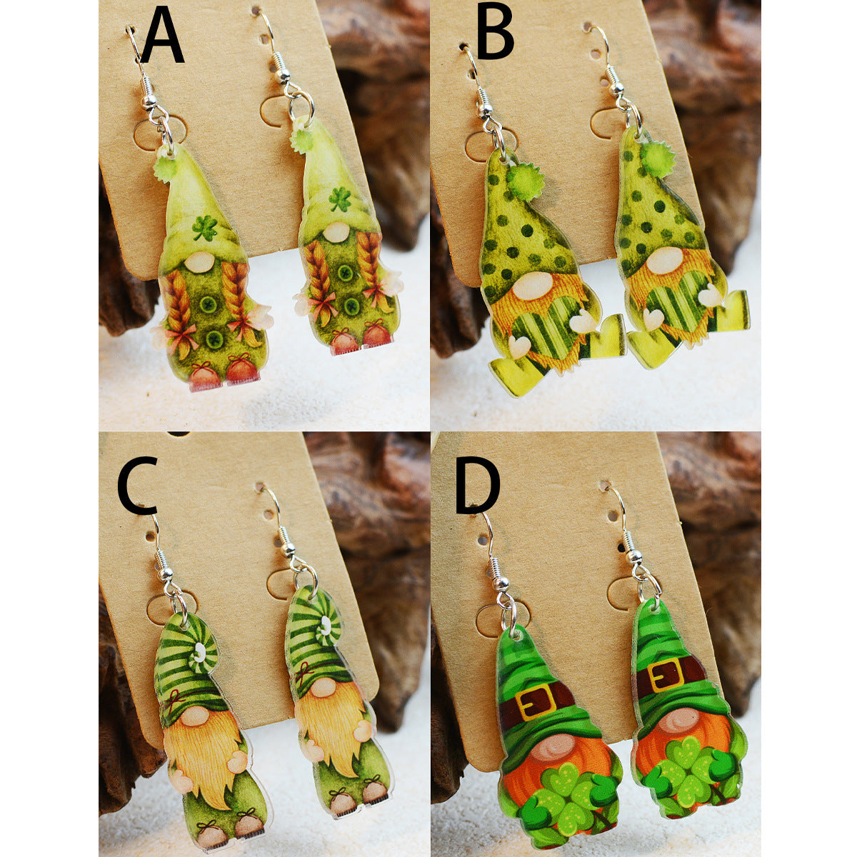 Wholesale St. Patrick's Acrylic Double Sided Printed Gnome Elf Earrings
