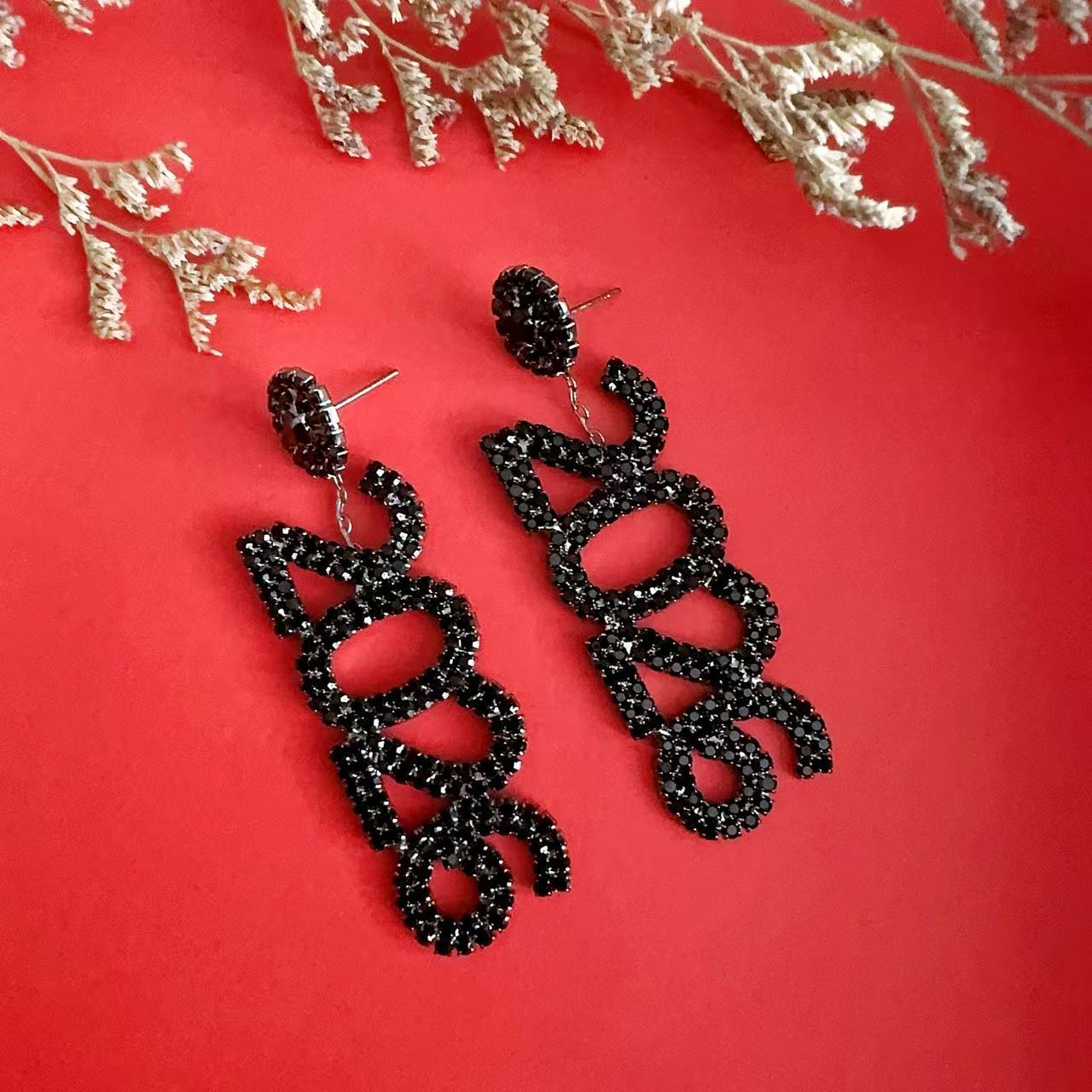 Wholesale Full Diamond Number 2026 Blingbling Earrings