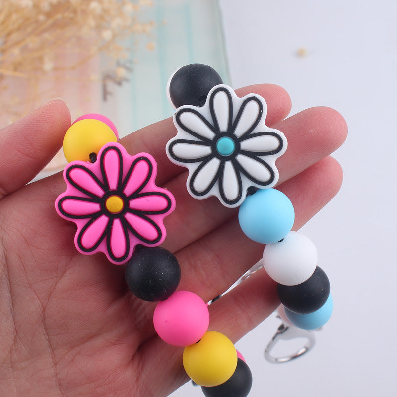 Wholesale Flower Silicone Beaded Wrist Keychains