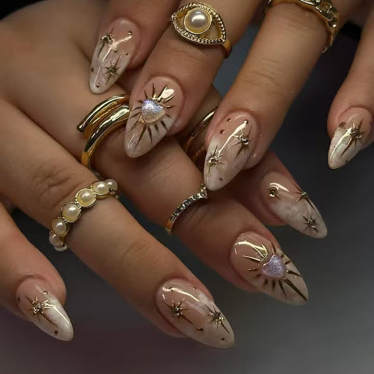 Wholesale 3pcs Diamond almond-shaped long white wearable nails