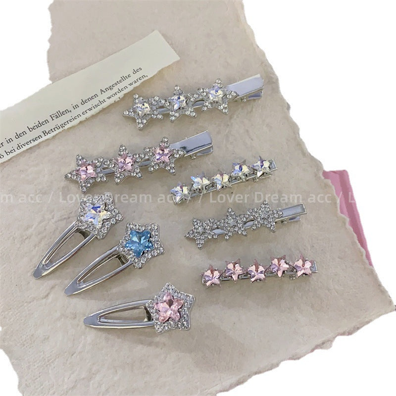 Wholesale Pink Rhinestone Pentagram Mixed Material Hair Clips