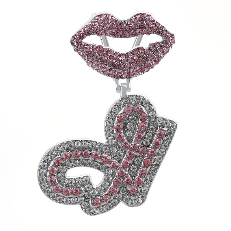 Wholesale Full Diamond Lips 26 Letters Pendant Necklace