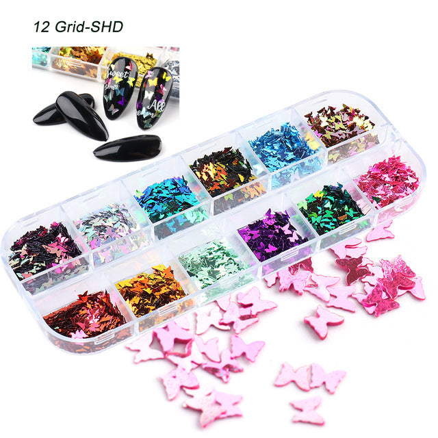 Wholesale 3pcs Butterfly Mica Platinum Fragment Hexagonal Nail Jewelry Patch