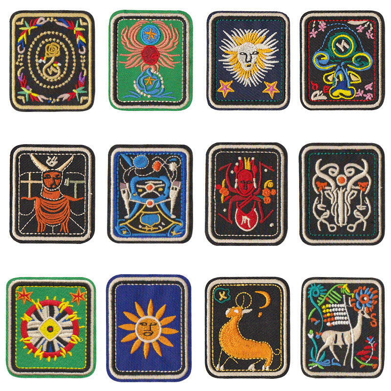 Wholesale Folk Art Totem Sun Contion Embroidered Patches Set Of 12 Iron On Badges For Coats And DIY Accessory