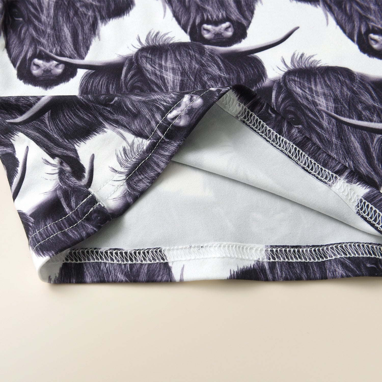 Wholesale Cotton Cow Head Print Top Solid Color Casual Pants Suit