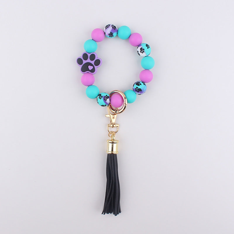 Wholesale Silicone dog paw print keychain bracelet keychain pendant