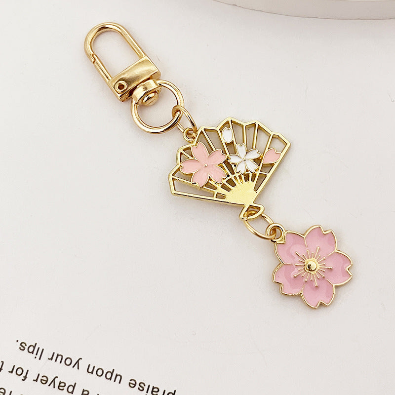 Wholesale Cute and Sweet Cherry Blossom Fan Keychain Girl's Best Friend Fresh Key Ring Bag Pendant Accessories Gift