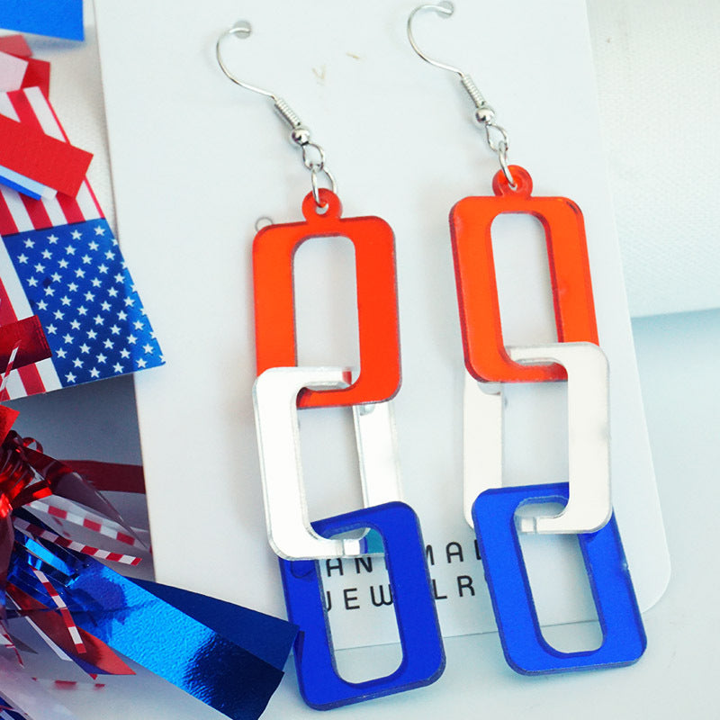 Wholesale 2Pairs/pack Independence Day 3D Rotating Mirror Love Five-pointed Star Earrings