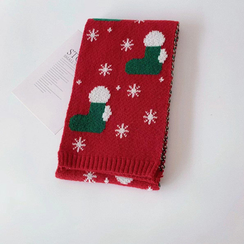 Wholesale Acrylic Christmas Children's Color Matching Small Elk Knitted Red Jacquard Wool Scarf