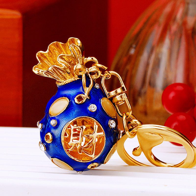 Wholesale Metal Pink Rhinestone Lucky Bag Keychain Chinese Style Car Key Accessory For Women Gift