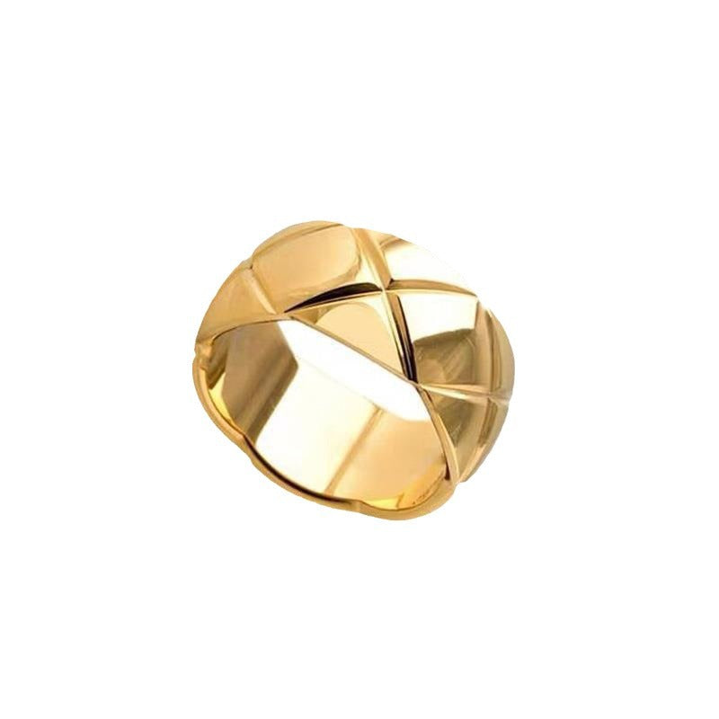 Wholesale Diamond Patterned Stainless Steel 18K Gold-plated Ring