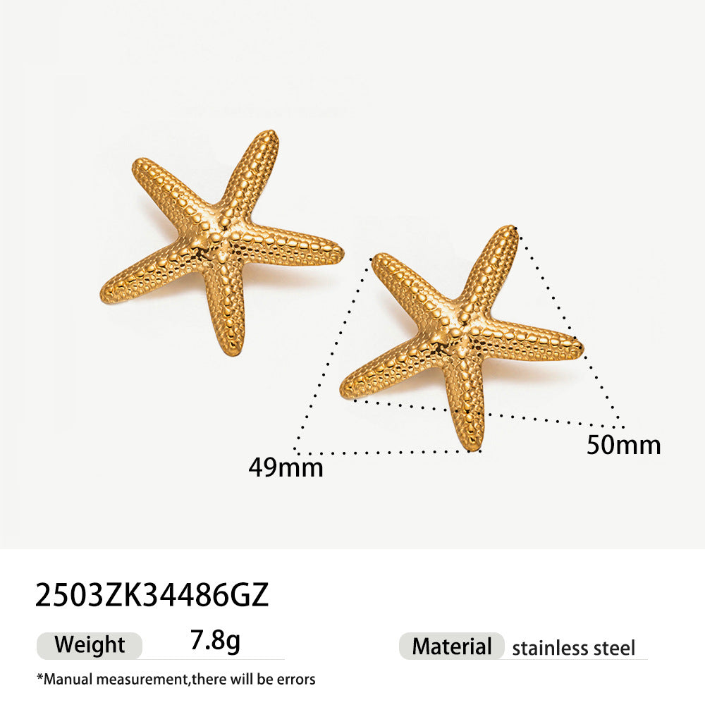 Wholesale Tyna European and American Light Luxury 18K Gold Stainless Steel Conch Sea Star Sun Thick Rope Necklace All-match Cross-border Trendy Jewelry