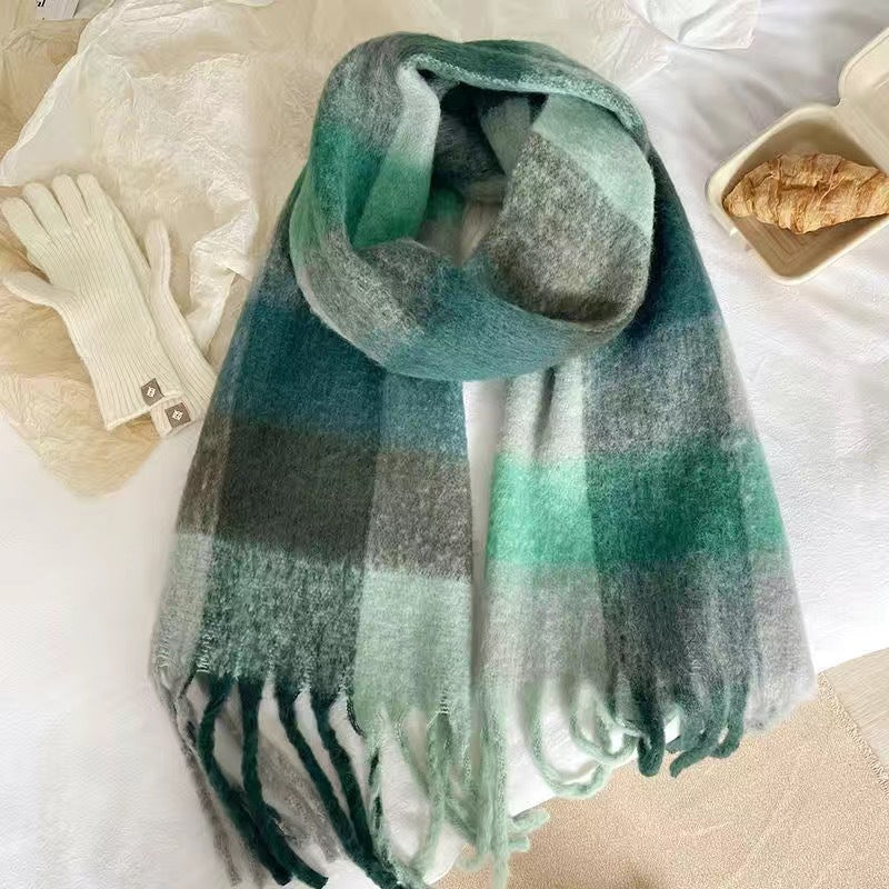Wholesale Winter Long Thickened Warm Hoop Yarn Plaid Scarf